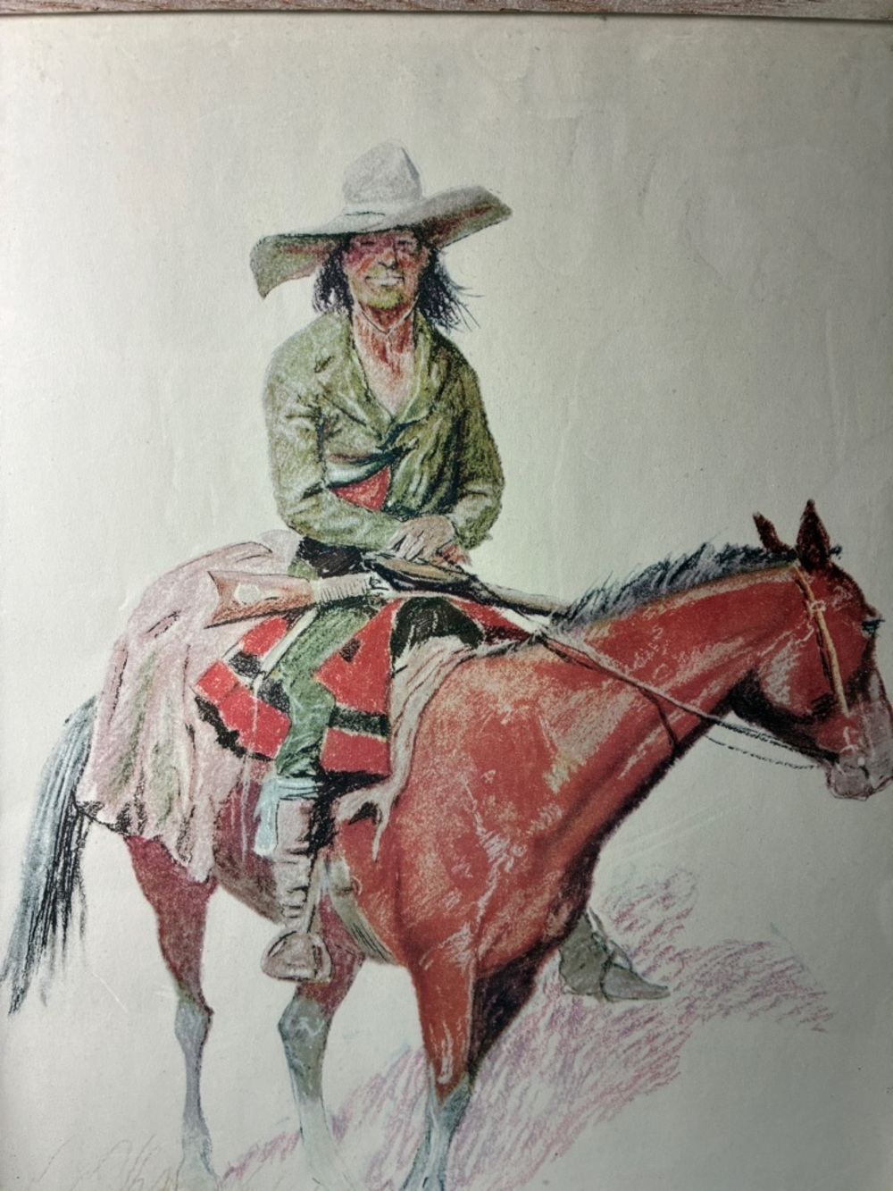 Frederic Remington Print, "Old Ramon", Penn Prints 1956 with cream & gold frame - Picture 2 of 6